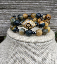 Load image into Gallery viewer, Blue and Gold Tiger Eye Necklace Set
