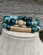 Load image into Gallery viewer, Green Striped Agate Bracelet Stack

